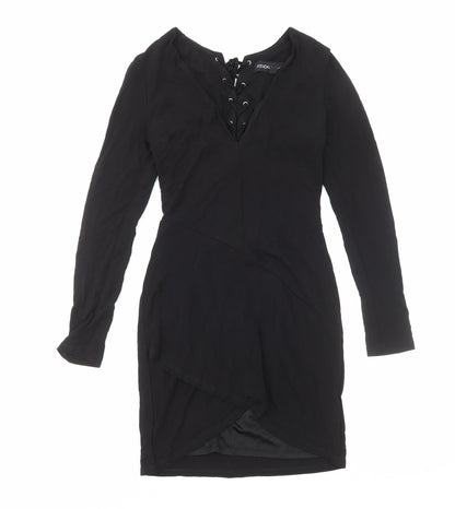 Kendall And Kylie Womens Black Polyester Mini Size 8 V-Neck Lace Up