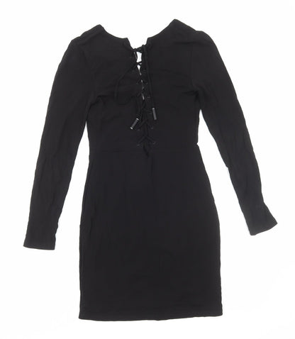 Kendall And Kylie Womens Black Polyester Mini Size 8 V-Neck Lace Up