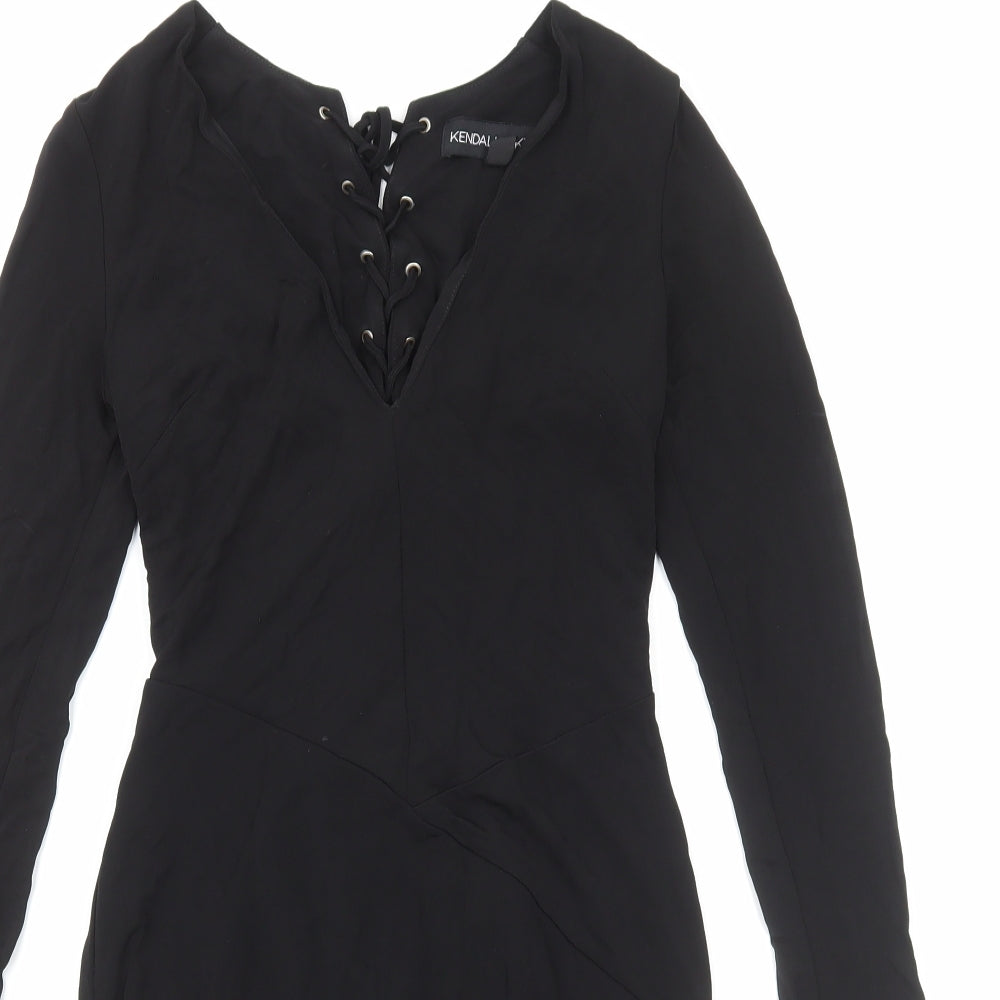 Kendall And Kylie Womens Black Polyester Mini Size 8 V-Neck Lace Up