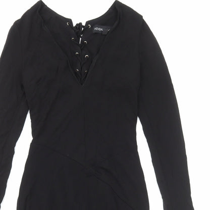 Kendall And Kylie Womens Black Polyester Mini Size 8 V-Neck Lace Up