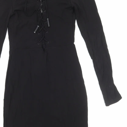 Kendall And Kylie Womens Black Polyester Mini Size 8 V-Neck Lace Up