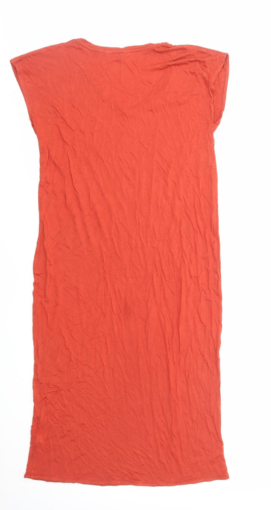 Marks and Spencer Womens Orange Viscose Sheath Size M V-Neck Pullover