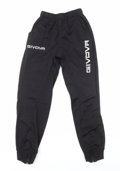 Givova Boys Black Polyester Sweatpants Trousers Size XS Regular Drawstring
