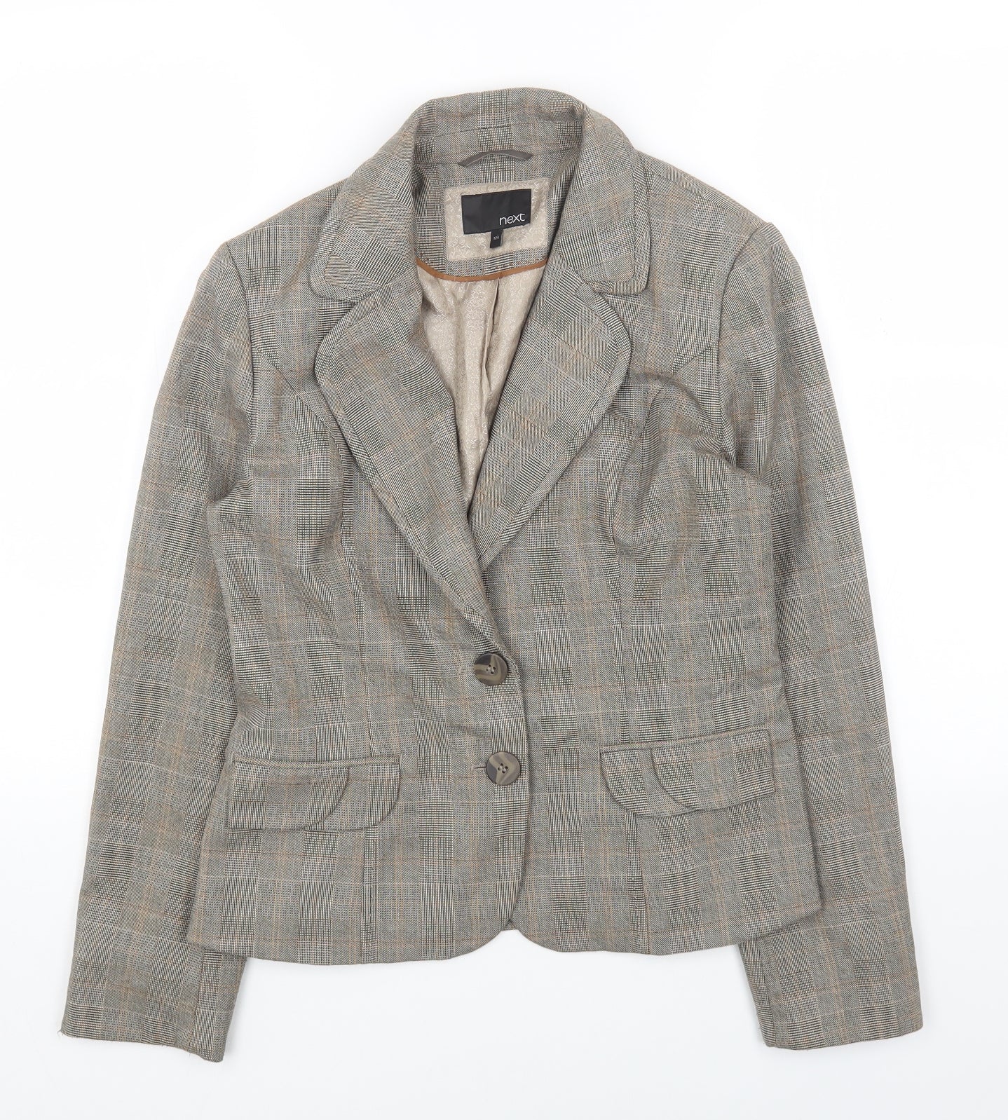 NEXT Womens Brown Plaid Polyester Jacket Blazer Size 12