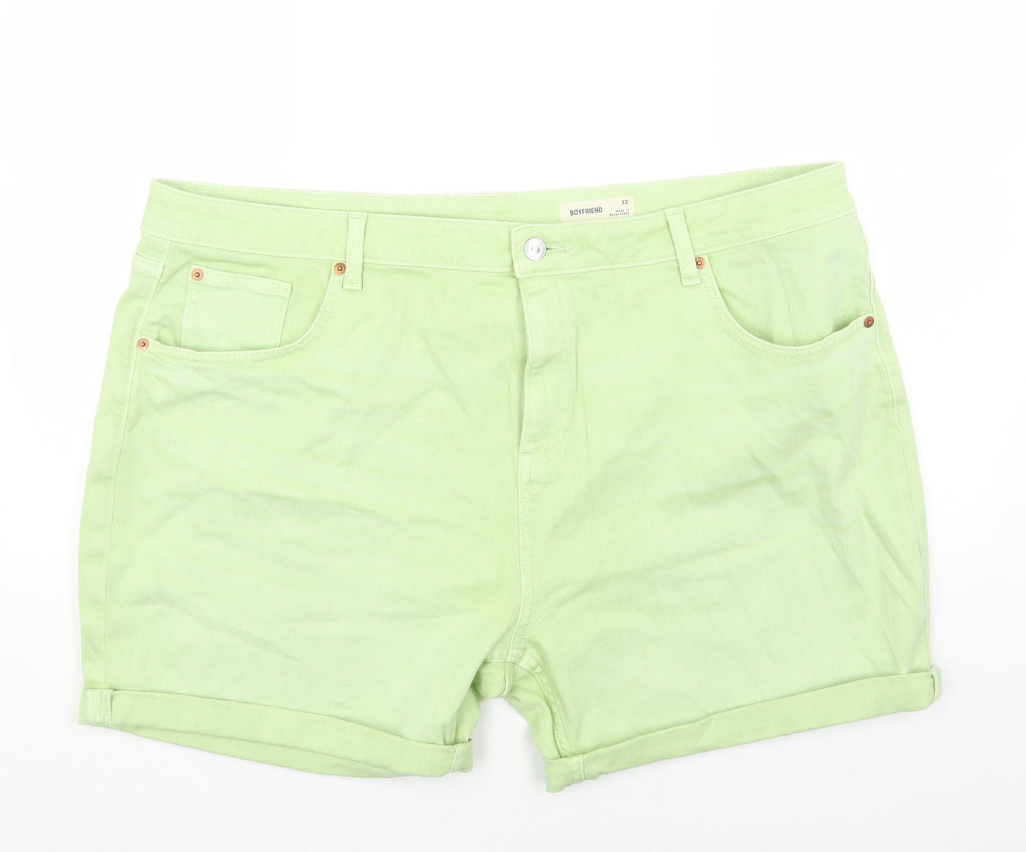 Marks and Spencer Womens Green Cotton Boyfriend Shorts Size 22 Regular Button