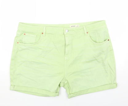 Marks and Spencer Womens Green Cotton Boyfriend Shorts Size 22 Regular Button