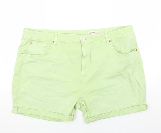 Marks and Spencer Womens Green Cotton Boyfriend Shorts Size 22 Regular Button