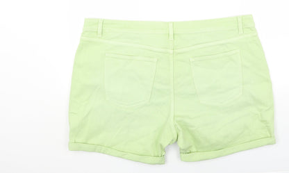 Marks and Spencer Womens Green Cotton Boyfriend Shorts Size 22 Regular Button