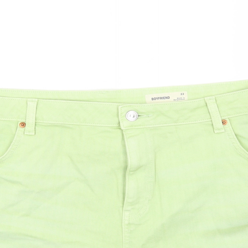 Marks and Spencer Womens Green Cotton Boyfriend Shorts Size 22 Regular Button