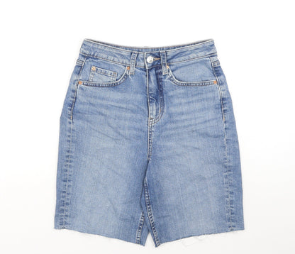 Marks and Spencer Womens Blue Cotton Cut-Off Shorts Size 6 L8 in Regular Button