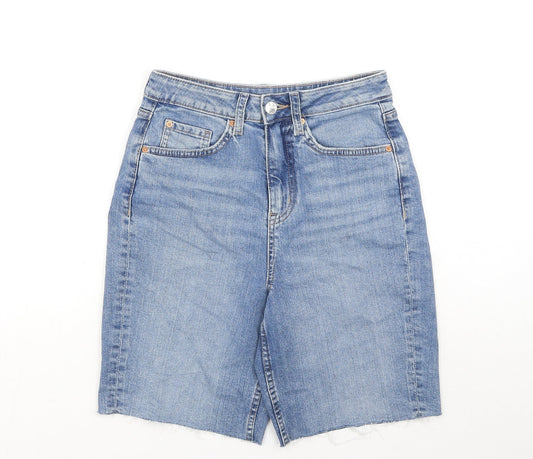 Marks and Spencer Womens Blue Cotton Cut-Off Shorts Size 6 L8 in Regular Button