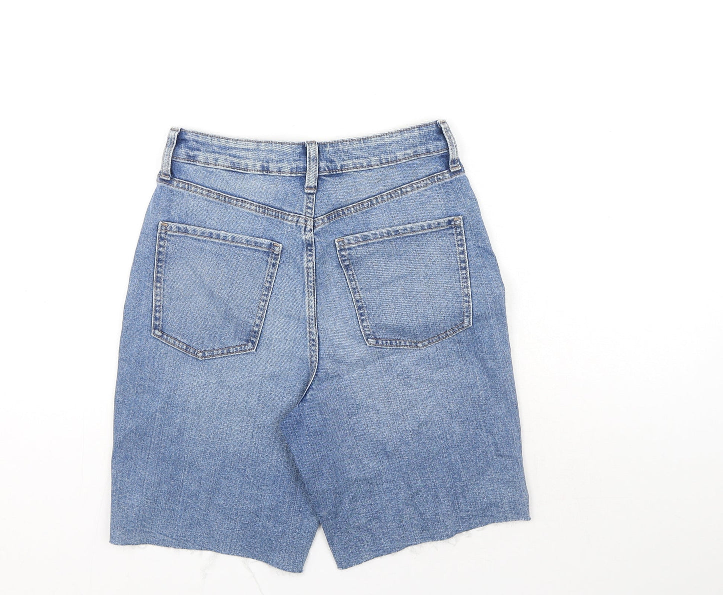 Marks and Spencer Womens Blue Cotton Cut-Off Shorts Size 6 L8 in Regular Button