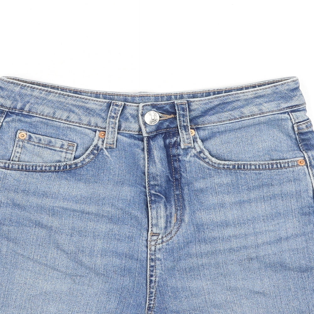 Marks and Spencer Womens Blue Cotton Cut-Off Shorts Size 6 L8 in Regular Button