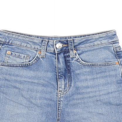 Marks and Spencer Womens Blue Cotton Cut-Off Shorts Size 6 L8 in Regular Button