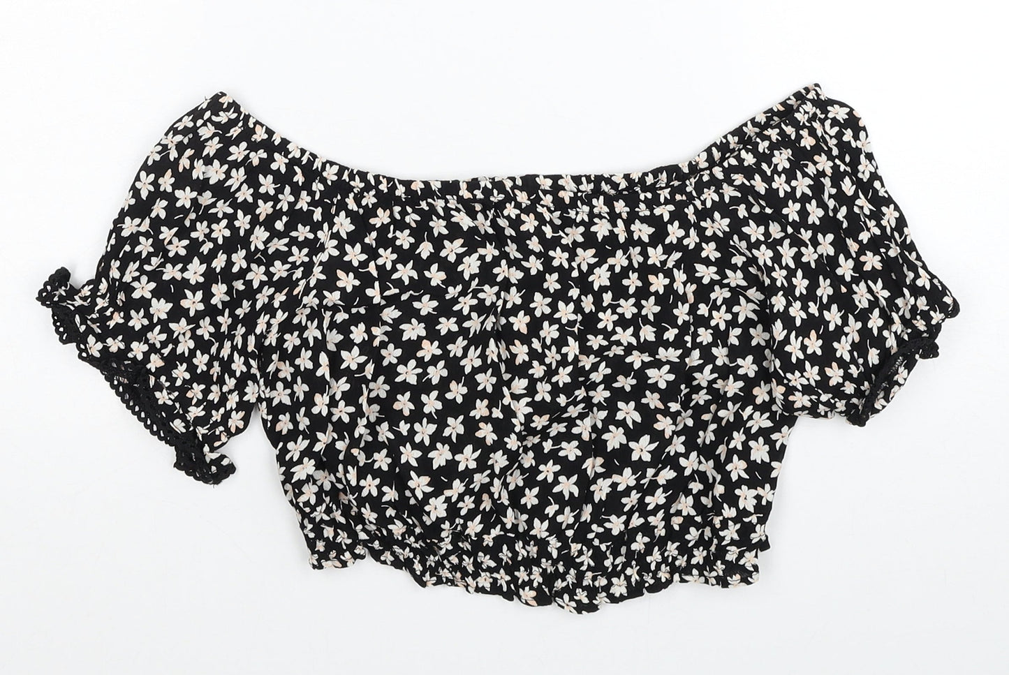 Miss Selfridge Womens Multicoloured Floral Viscose Cropped Blouse Size 6 Off the Shoulder