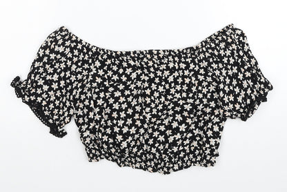Miss Selfridge Womens Multicoloured Floral Viscose Cropped Blouse Size 6 Off the Shoulder