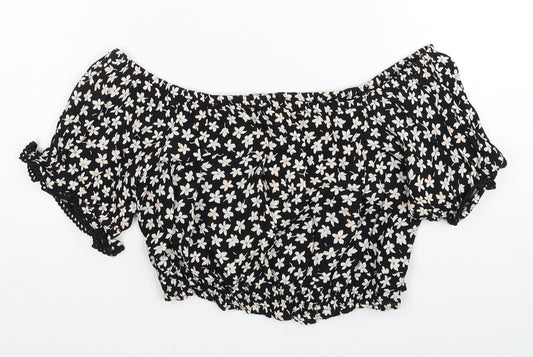 Miss Selfridge Womens Multicoloured Floral Viscose Cropped Blouse Size 6 Off the Shoulder