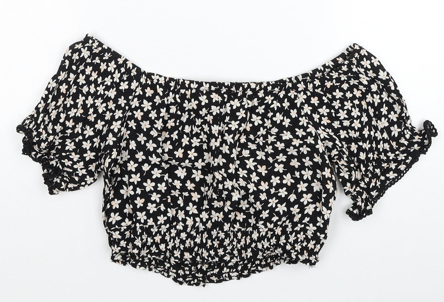 Miss Selfridge Womens Multicoloured Floral Viscose Cropped Blouse Size 6 Off the Shoulder