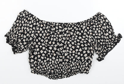 Miss Selfridge Womens Multicoloured Floral Viscose Cropped Blouse Size 6 Off the Shoulder