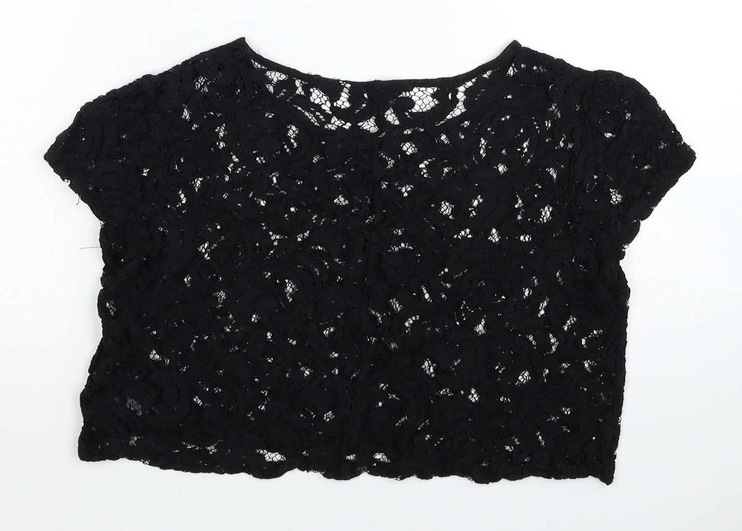 TU Womens Black Cotton Cropped Blouse Size 12 Boat Neck