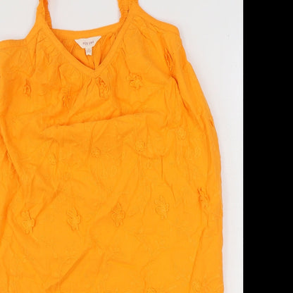 Marks and Spencer Womens Orange 100% Cotton Tank Dress Size 8 V-Neck Pullover - 3D Flowers