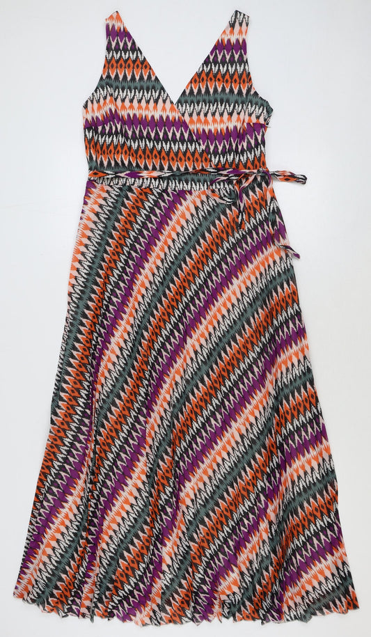 Marks and Spencer Womens Multicoloured Geometric Polyester A-Line Size 10 V-Neck Zip