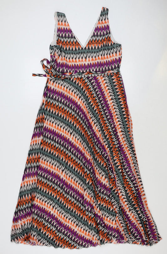 Marks and Spencer Womens Multicoloured Geometric Polyester A-Line Size 10 V-Neck Zip