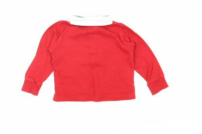 Baby Boys Red 100% Cotton Basic Button-Up Size 12 Months Round Neck Button - Welsh Flag