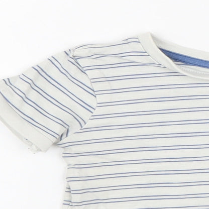 Preworn Boys White Striped 100% Cotton Basic T-Shirt Size 6-9 Months Round Neck Button