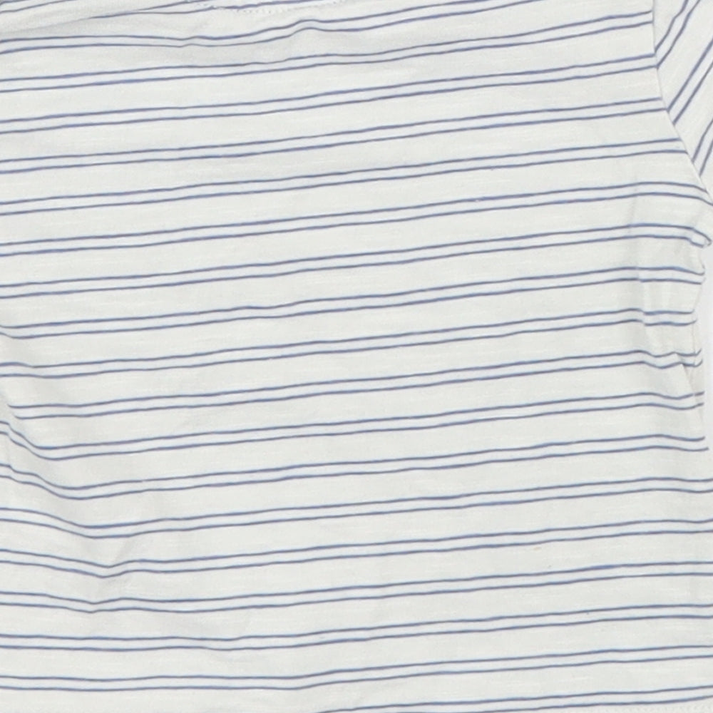 Preworn Boys White Striped 100% Cotton Basic T-Shirt Size 6-9 Months Round Neck Button