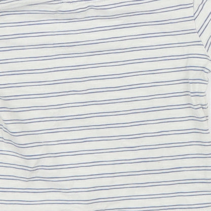 Preworn Boys White Striped 100% Cotton Basic T-Shirt Size 6-9 Months Round Neck Button
