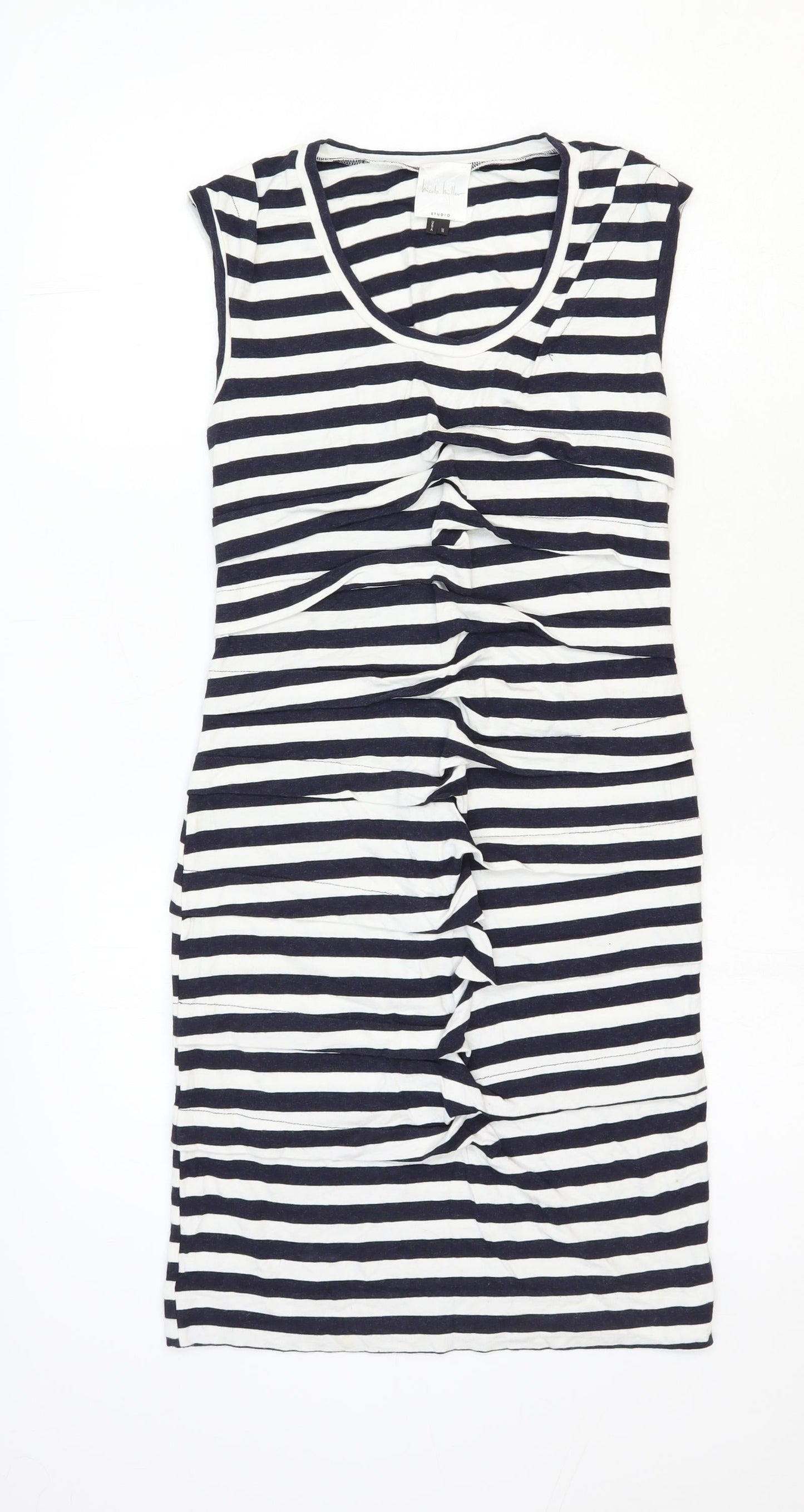 Nicole Miller Womens White Striped Rayon Tank Dress Size 10 Scoop Neck Pullover