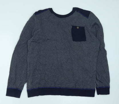 George Mens Blue Round Neck Geometric Cotton Pullover Jumper Size L