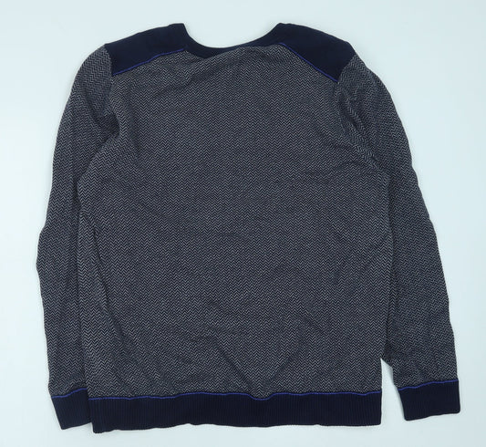 George Mens Blue Round Neck Geometric Cotton Pullover Jumper Size L