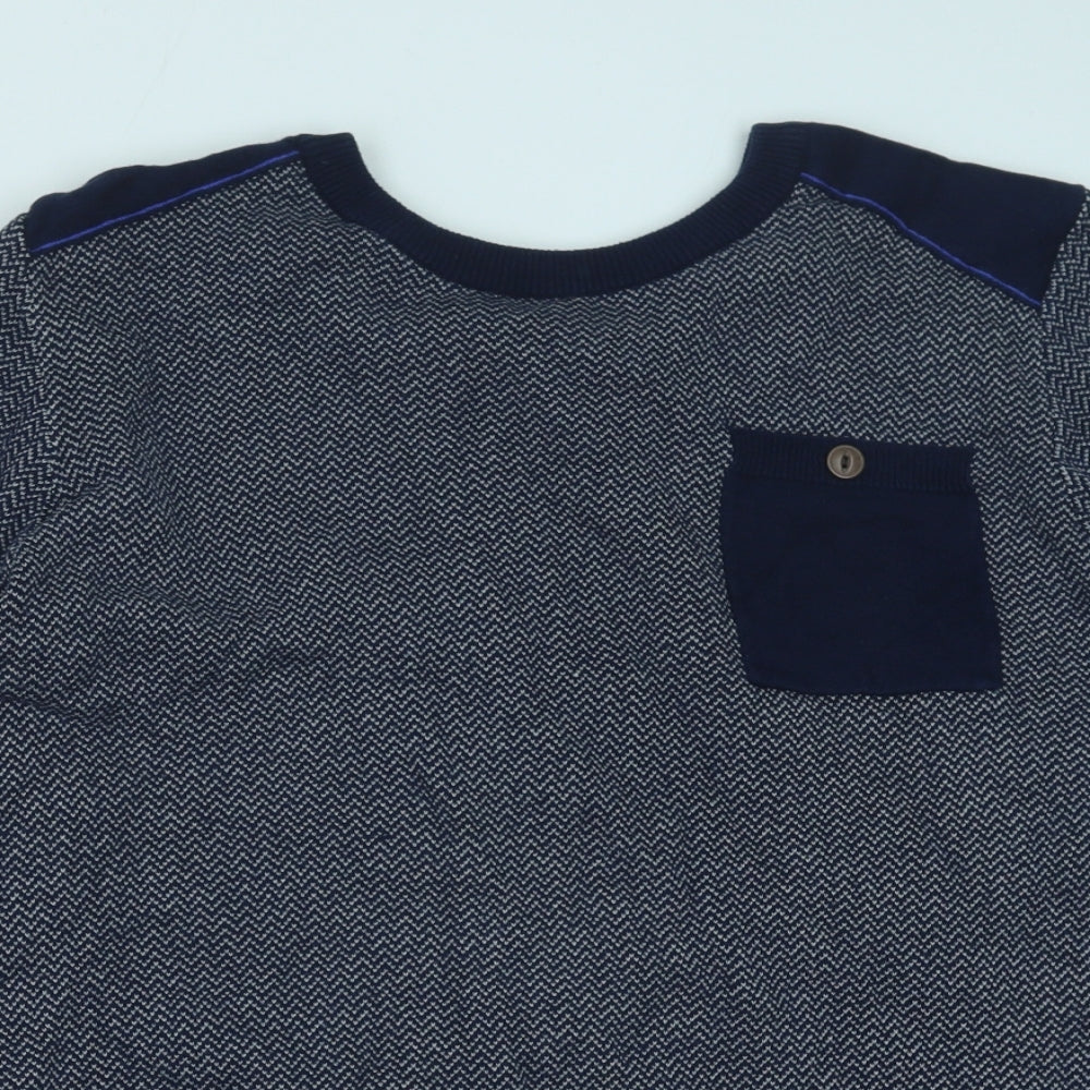 George Mens Blue Round Neck Geometric Cotton Pullover Jumper Size L