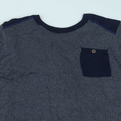 George Mens Blue Round Neck Geometric Cotton Pullover Jumper Size L