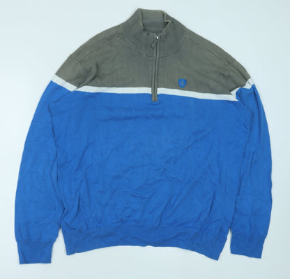 Island Green Mens Blue High Neck Geometric Cotton Pullover Jumper Size L