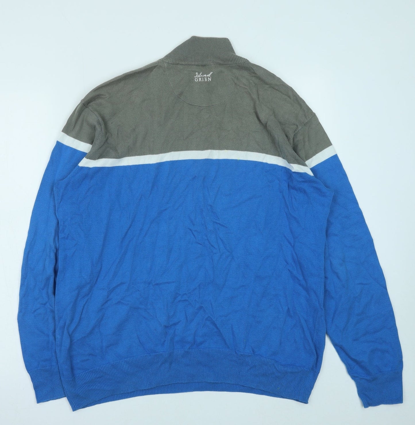 Island Green Mens Blue High Neck Geometric Cotton Pullover Jumper Size L