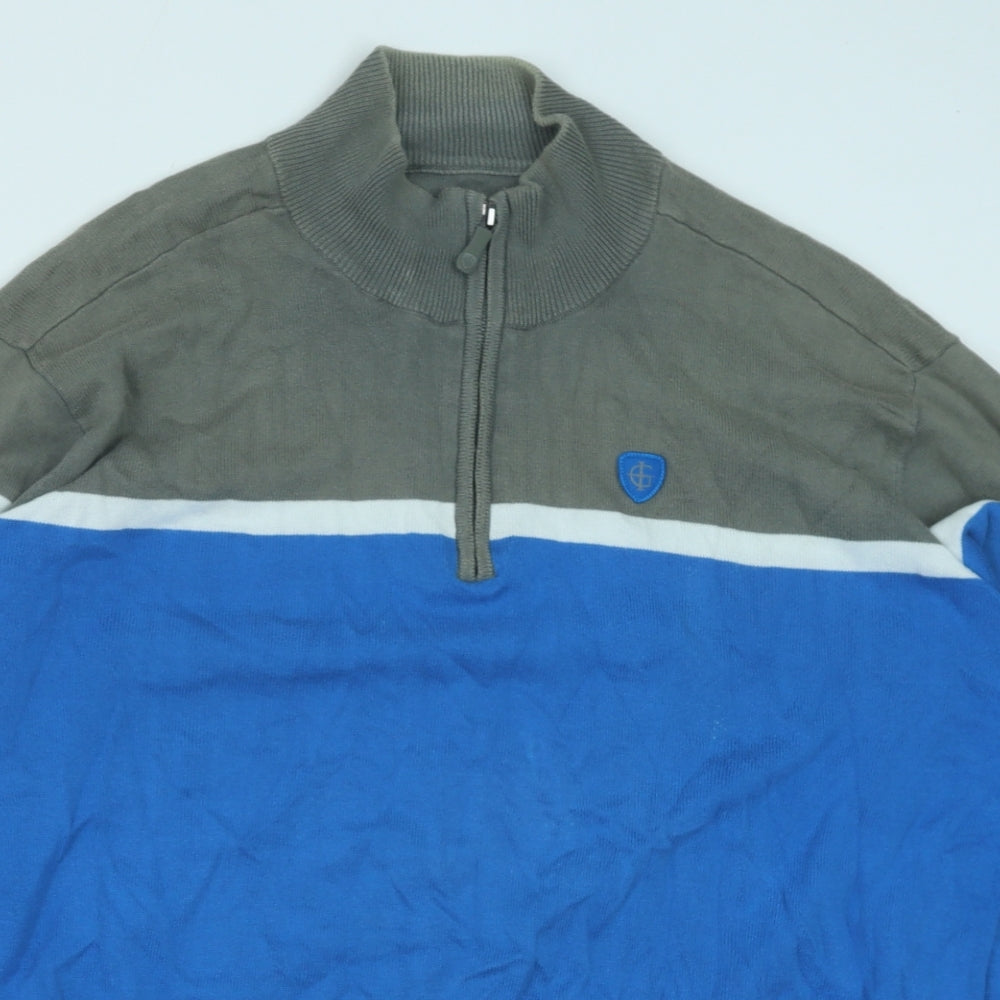 Island Green Mens Blue High Neck Geometric Cotton Pullover Jumper Size L