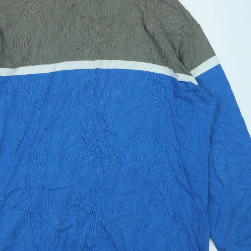 Island Green Mens Blue High Neck Geometric Cotton Pullover Jumper Size L