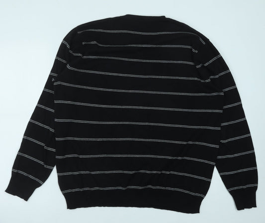 Avenue Mens Black V-Neck Striped Cotton Pullover Jumper Size XL