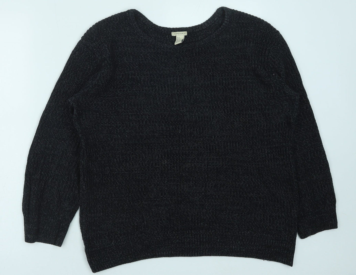 FOREVER 21 Womens Black Round Neck Polyester Pullover Jumper Size L