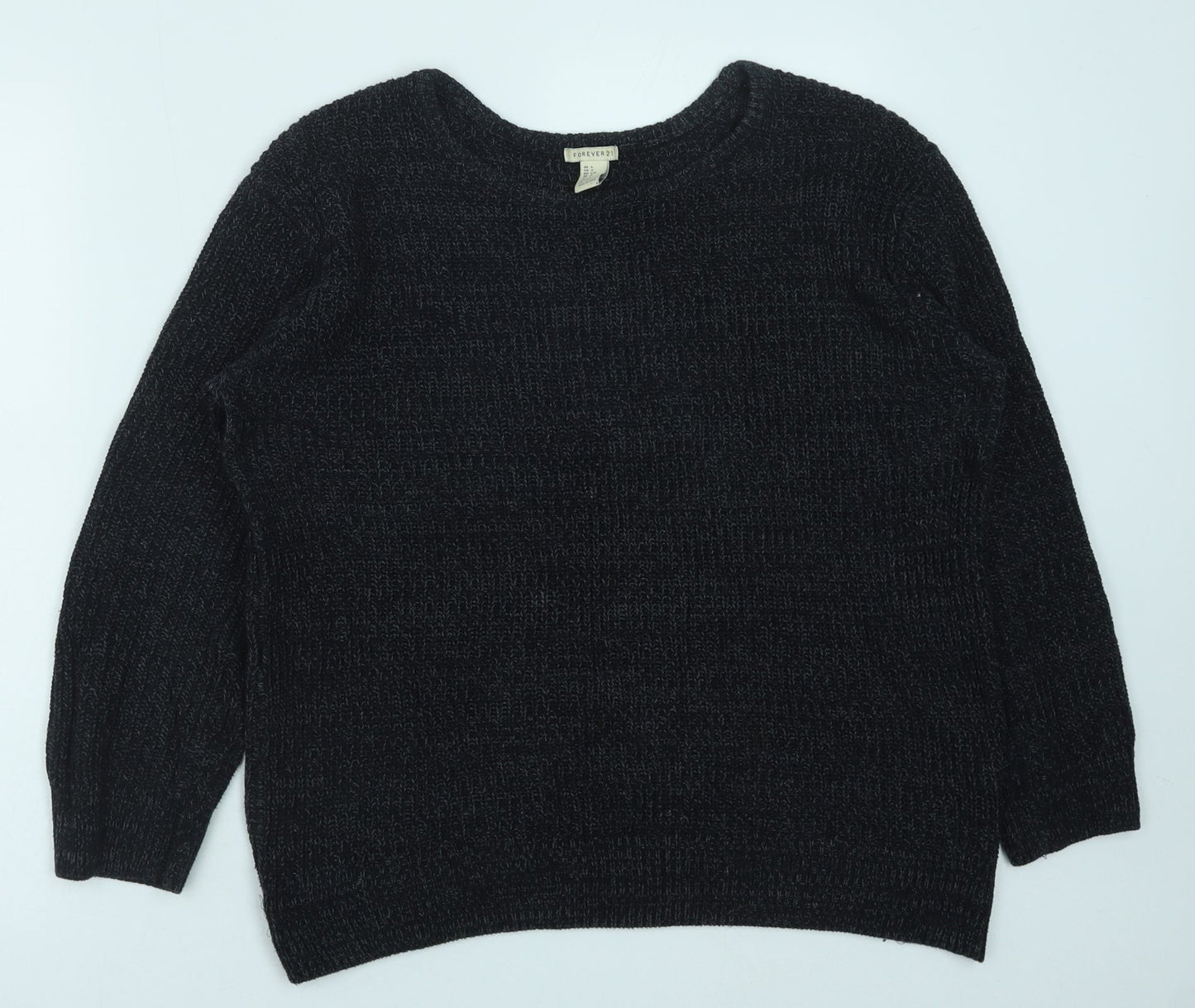FOREVER 21 Womens Black Round Neck Polyester Pullover Jumper Size L