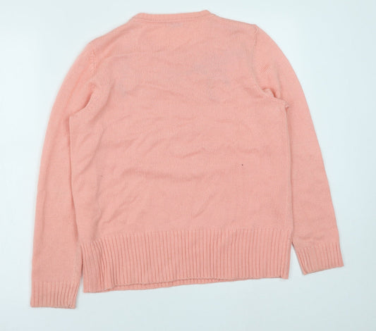 Damart Womens Pink Round Neck Floral Polyacrylate Fibre Pullover Jumper Size 10