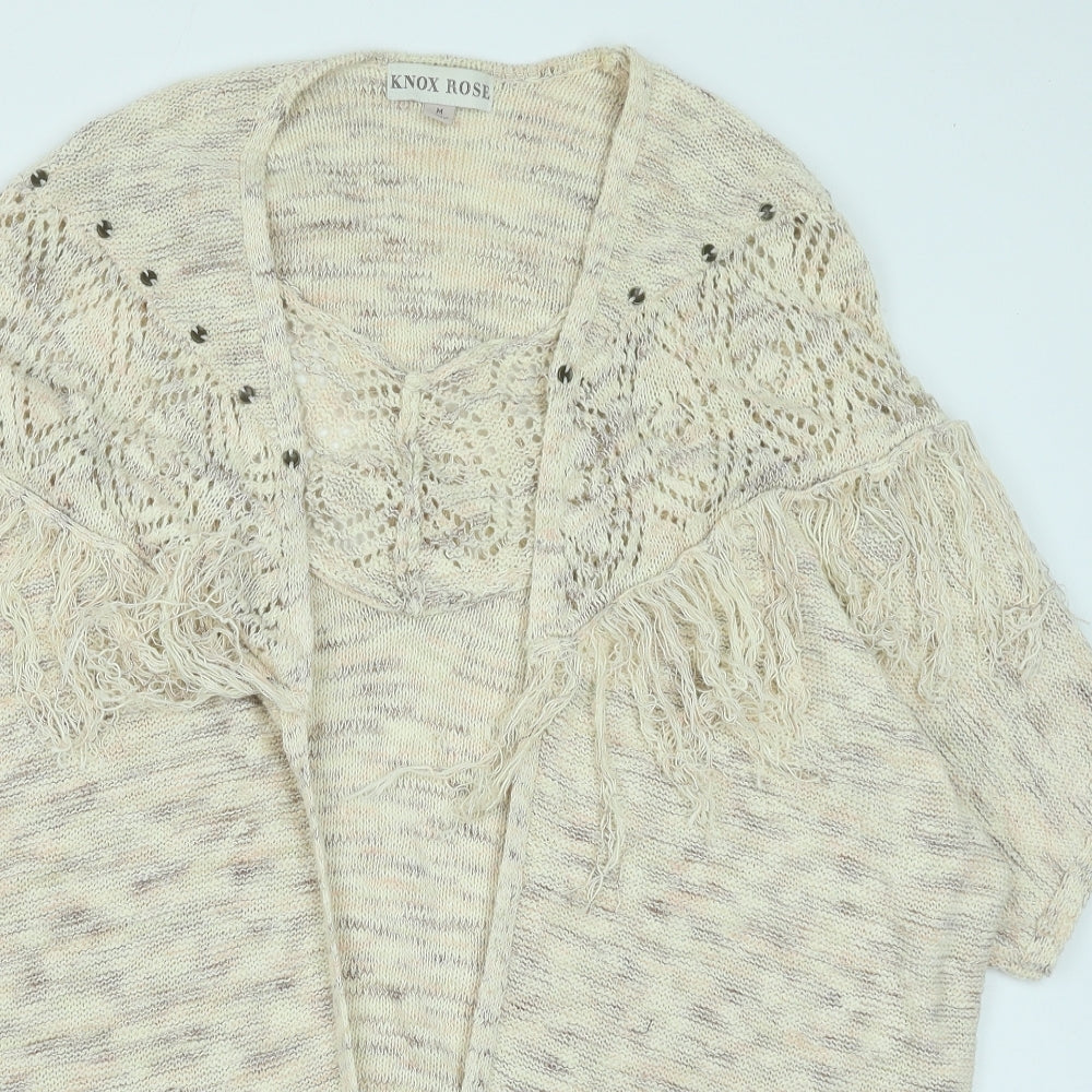 Knox Rose Womens Beige V-Neck Cotton Cardigan Jumper Size M