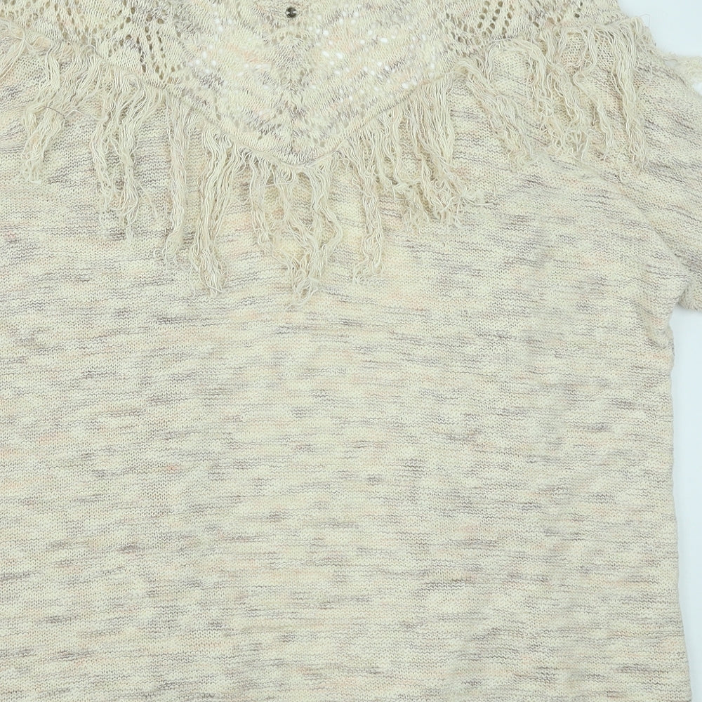 Knox Rose Womens Beige V-Neck Cotton Cardigan Jumper Size M