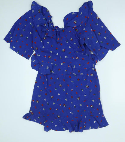Fashion Union Womens Blue Fair Isle Polyester Mini Size 10 Scoop Neck Zip