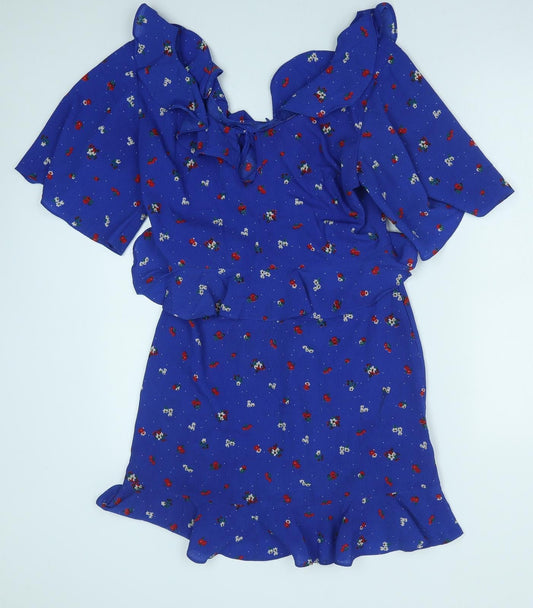 Fashion Union Womens Blue Fair Isle Polyester Mini Size 10 Scoop Neck Zip