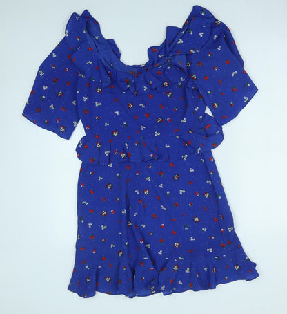 Fashion Union Womens Blue Fair Isle Polyester Mini Size 10 Scoop Neck Zip
