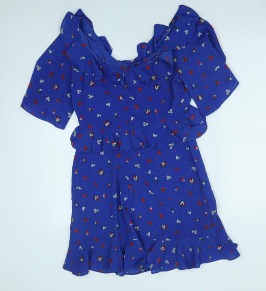 Fashion Union Womens Blue Fair Isle Polyester Mini Size 10 Scoop Neck Zip